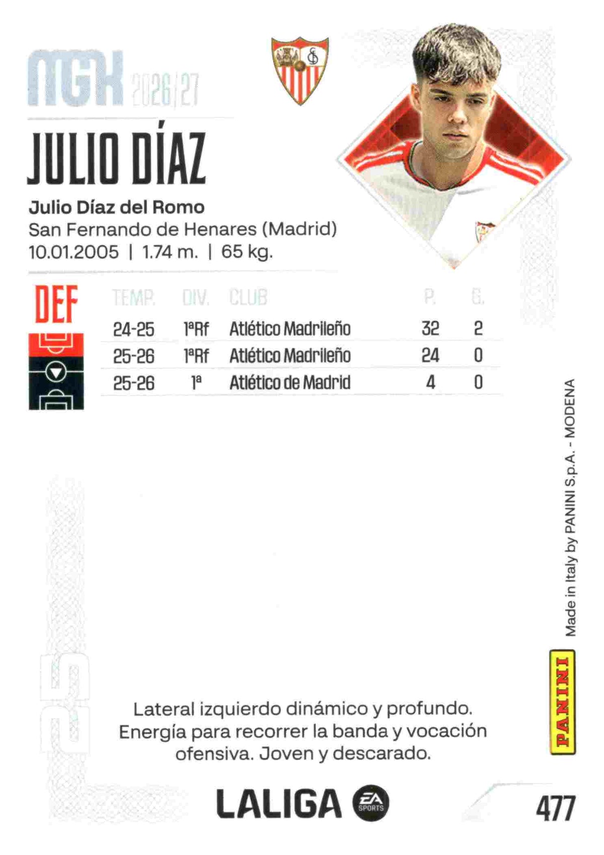 Panini | Megacracks | 2026-2027 | #477 | Julio Díaz | Sevilla FC | Nuevo Fichaje