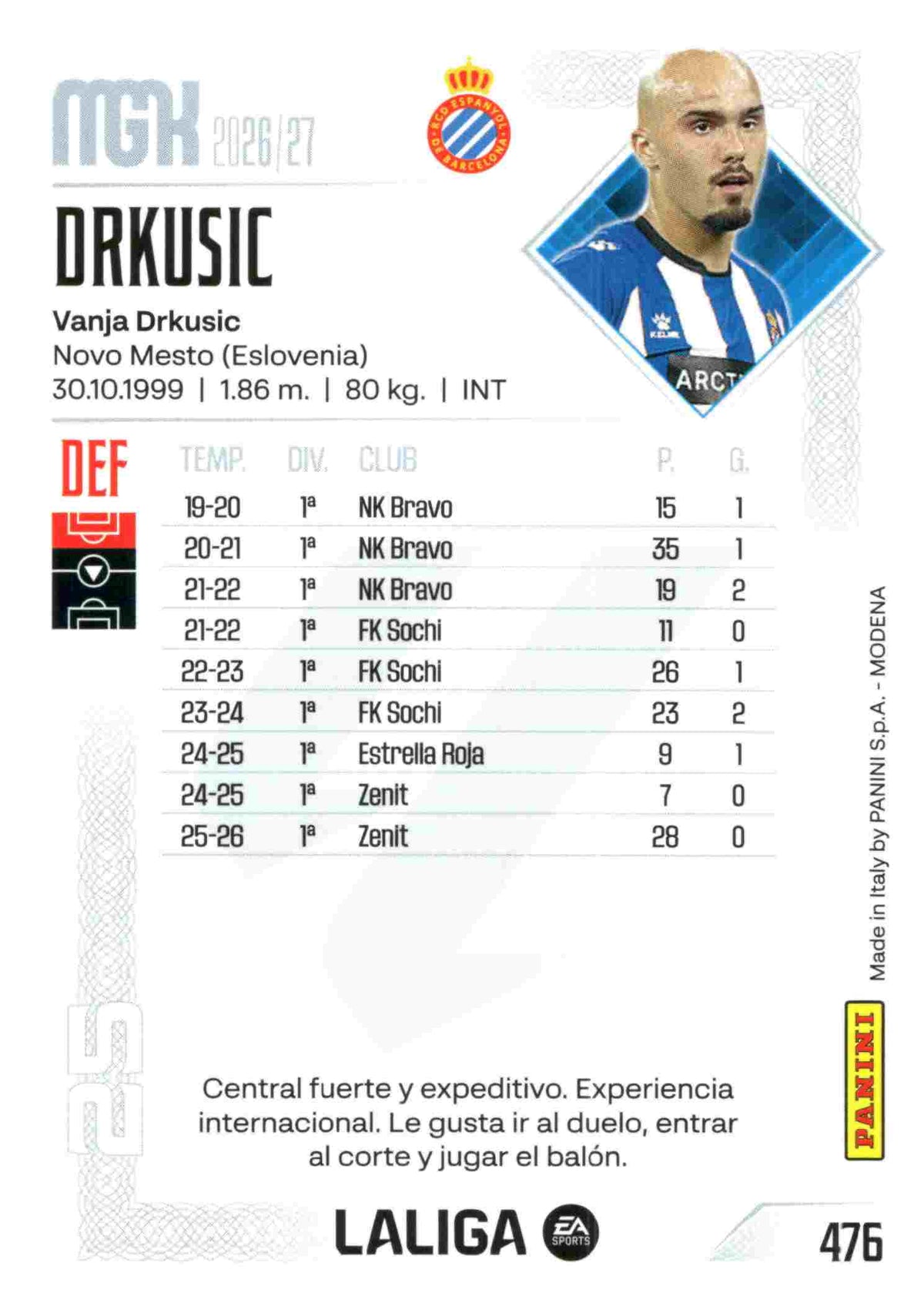 Panini | Megacracks | 2026-2027 | #476 | Drkusic | RCD Espanyol | Nuevo Fichaje