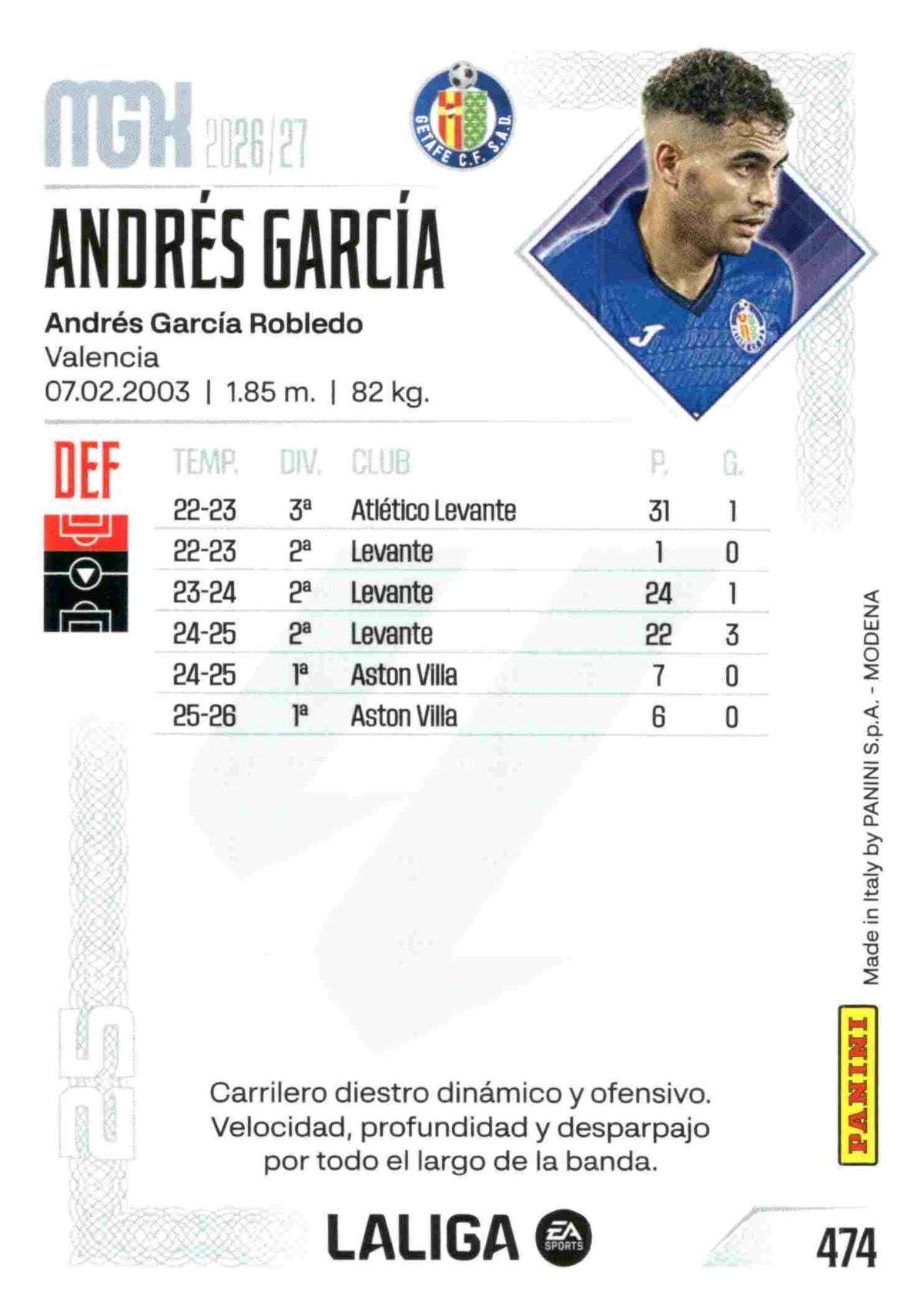 Panini | Megacracks | 2026-2027 | #474 | Andrés García | Getafe FC | Nuevo Fichaje
