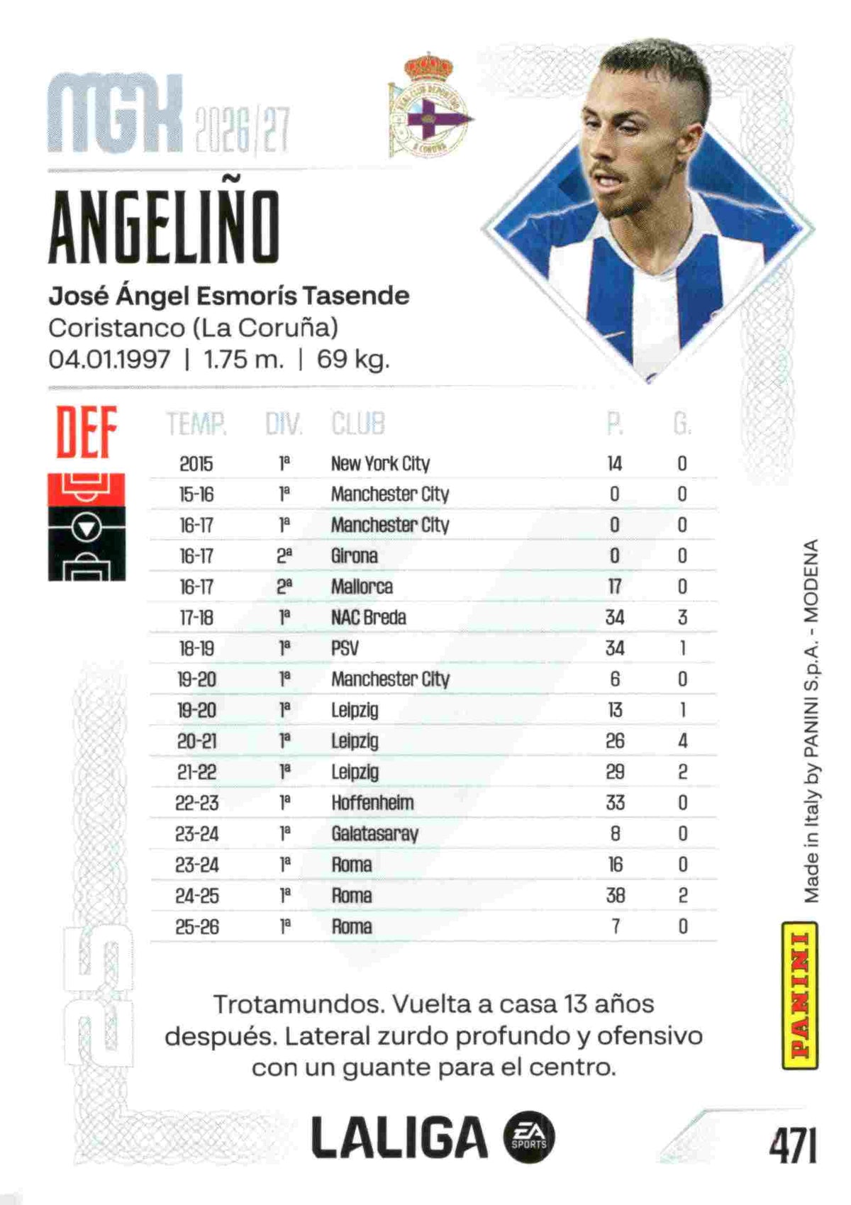 Panini | Megacracks | 2026-2027 | #471 | Angeliño | RC Deportivo | Nuevo Fichaje