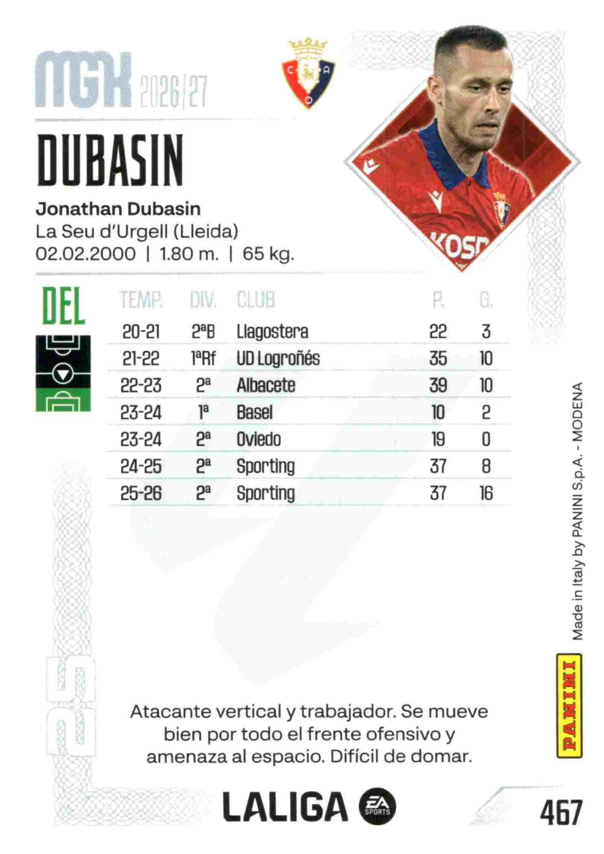 Panini | Megacracks | 2026-2027 | #467 | Dubasin | CA Osasuna | Nuevo Fichaje