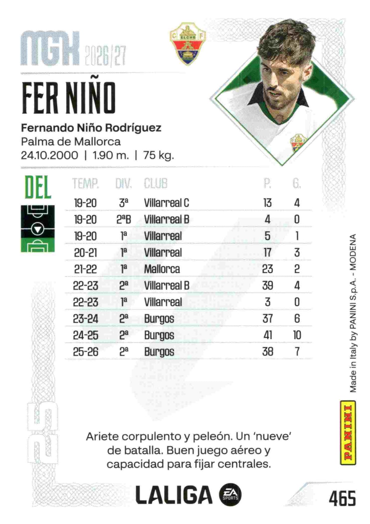 Panini | Megacracks | 2026-2027 | #465 | Fer Niño | Elche CF | Nuevo Fichaje
