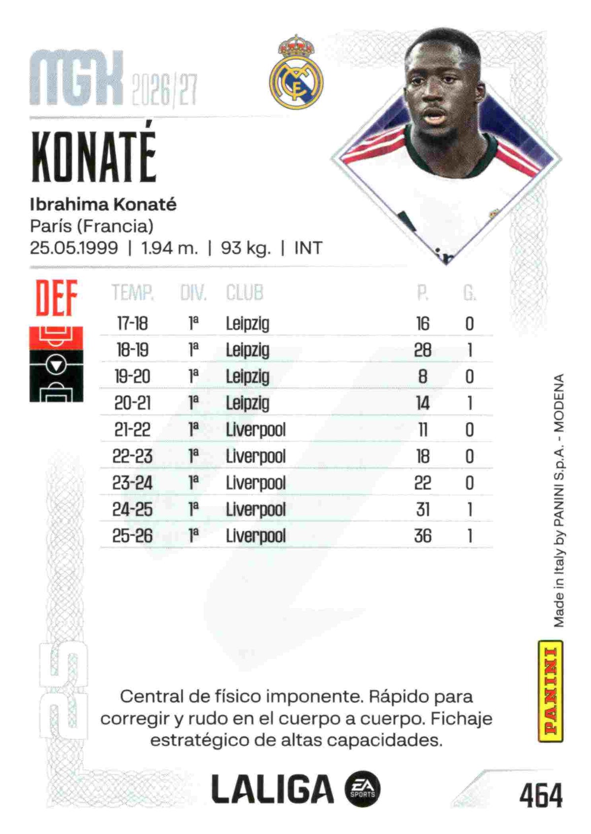 Panini | Megacracks | 2026-2027 | #464 | Konaté | Real Madrid | Nuevo Fichaje