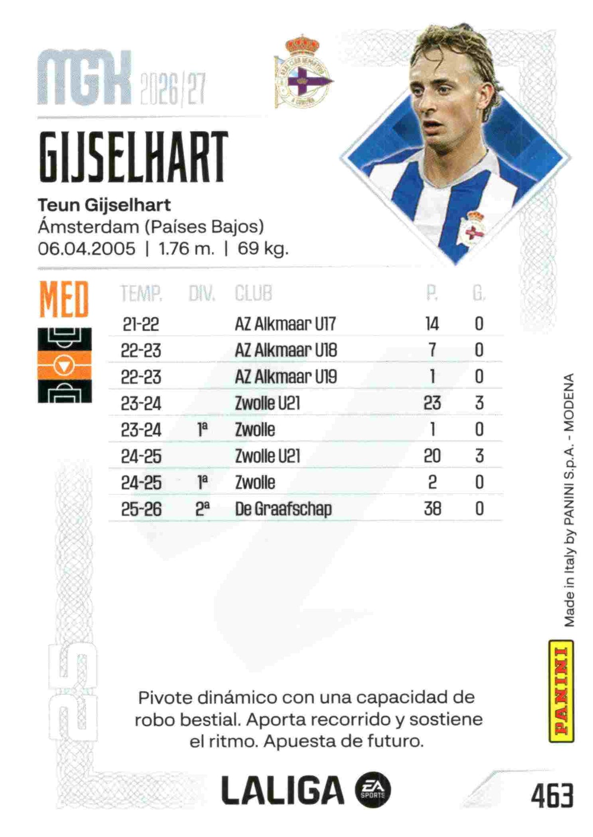 Panini | Megacracks | 2026-2027 | #463 | Gijselhart | RC Deportivo | Nuevo Fichaje