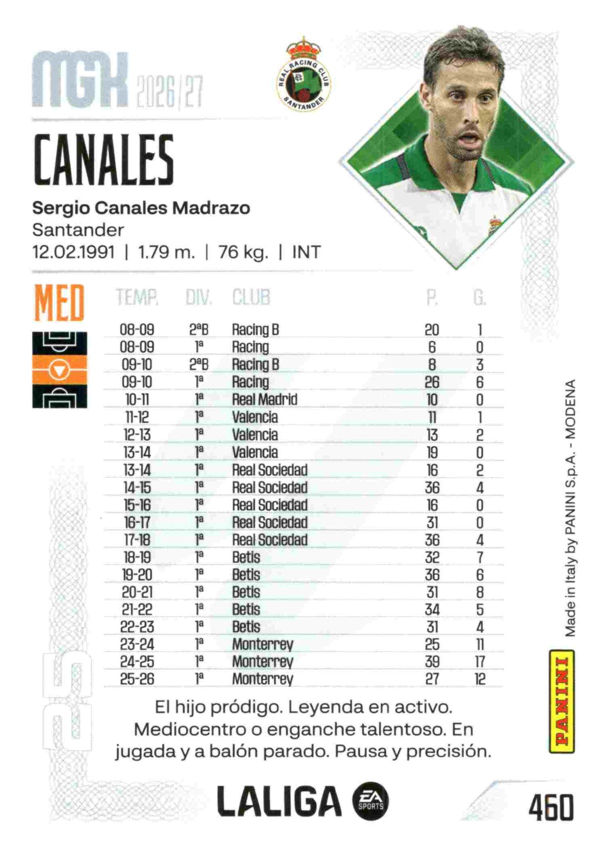 Panini | Megacracks | 2026-2027 | #460 | Canales | R. Racing Club | Nuevo Fichaje