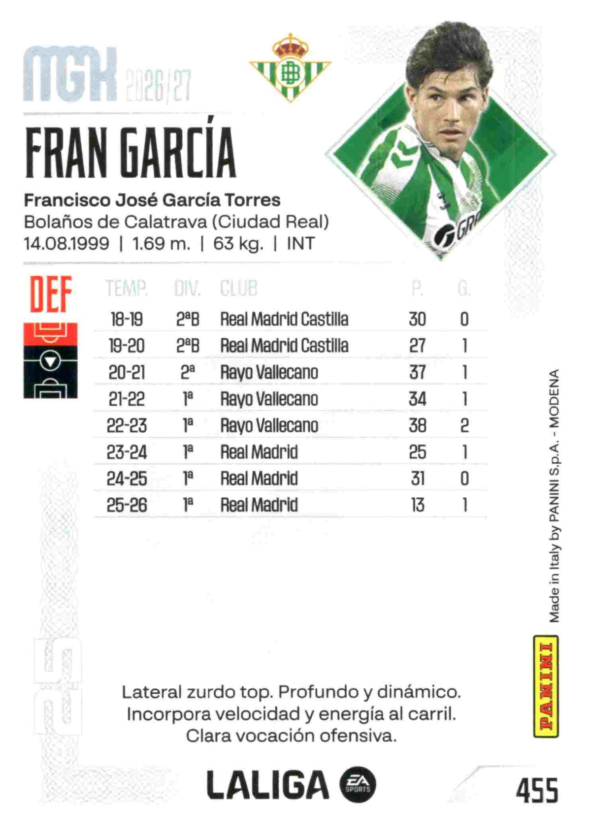 Panini | Megacracks | 2026-2027 | #455 | Fran García | Real Betis | Nuevo Fichaje