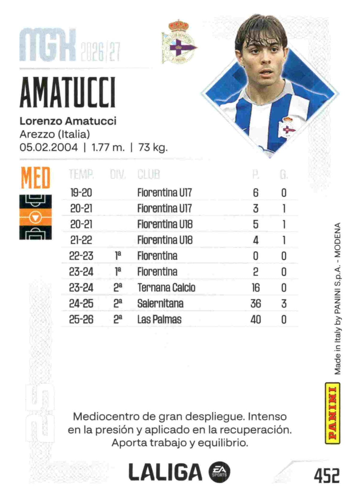 Panini | Megacracks | 2026-2027 | #452 | Amatucci | RC Deportivo | Nuevo Fichaje