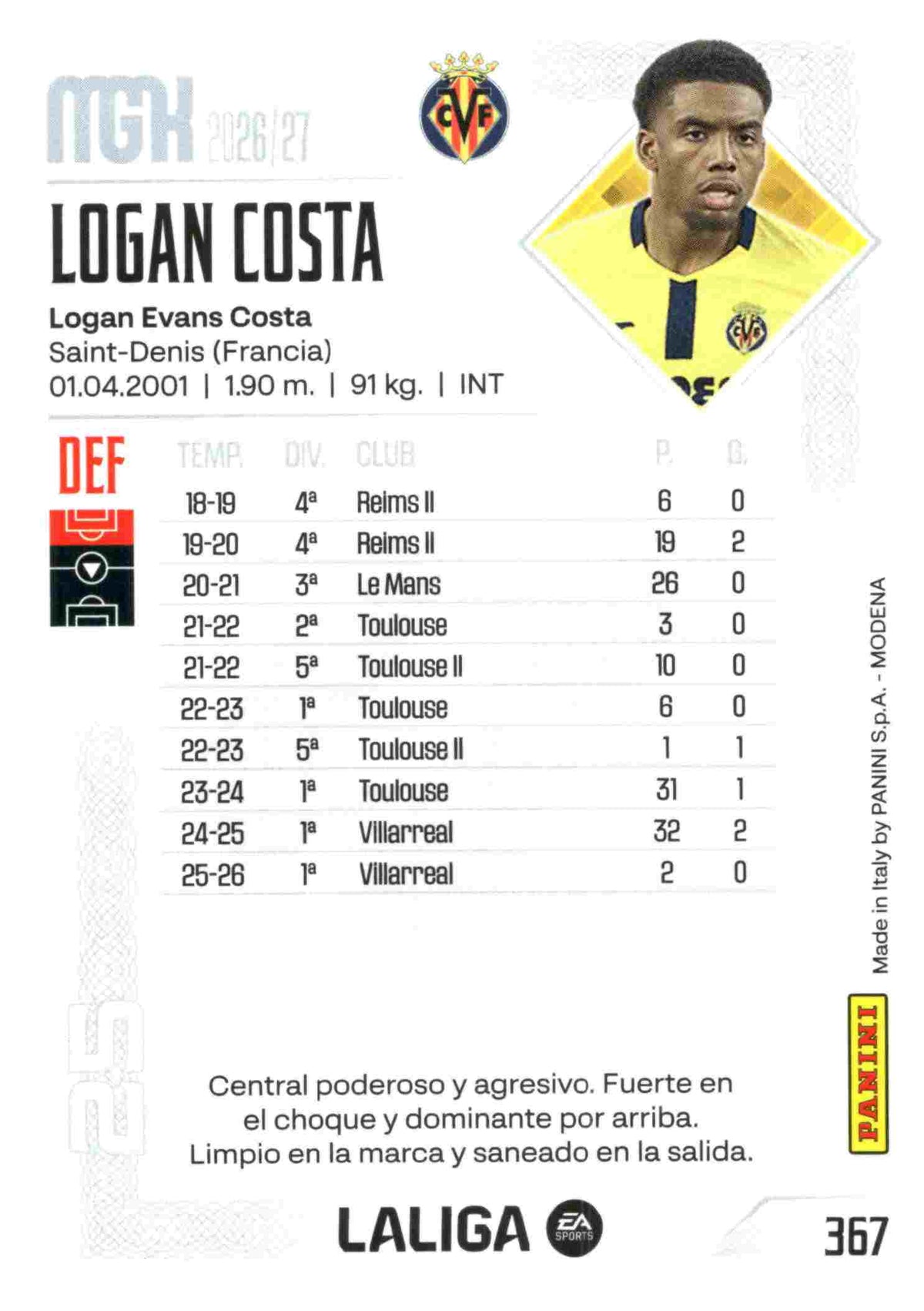 Panini | Megacracks | 2026-2027 | #367 | Logan Costa | Villarreal CF | Basico