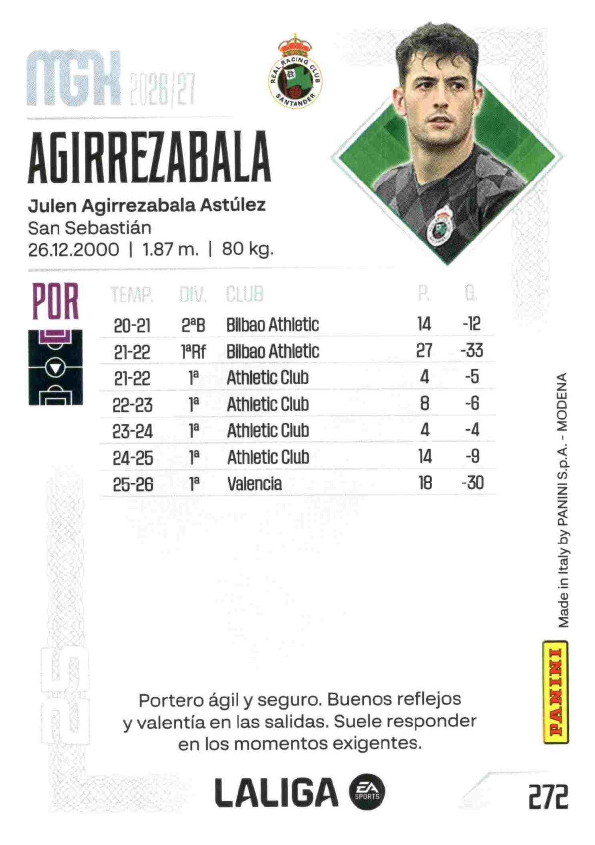 Panini | Megacracks | 2026-2027 | #272 | Agirrezabala | Racing Club | Basico