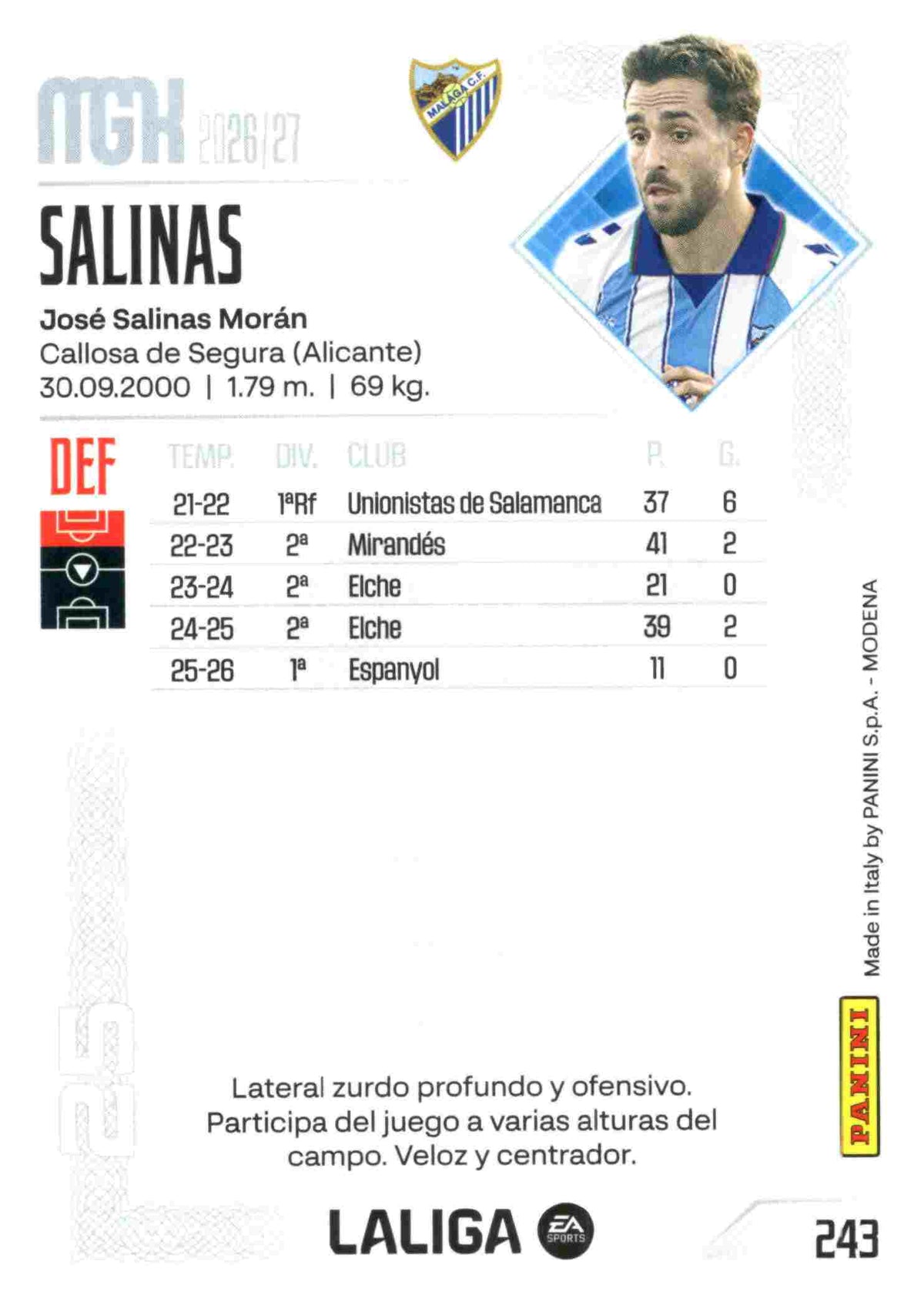 Panini | Megacracks | 2026-2027 | #243 | Salinas | Málaga CF | Basico