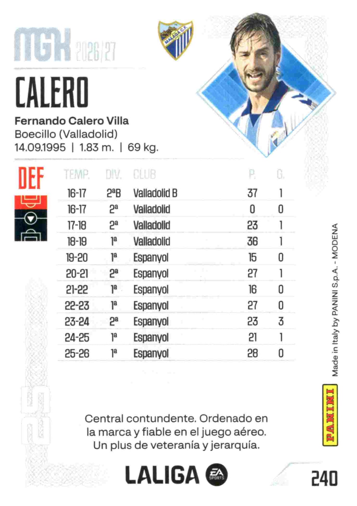 Panini | Megacracks | 2026-2027 | #240 | Calero | Málaga CF | Basico