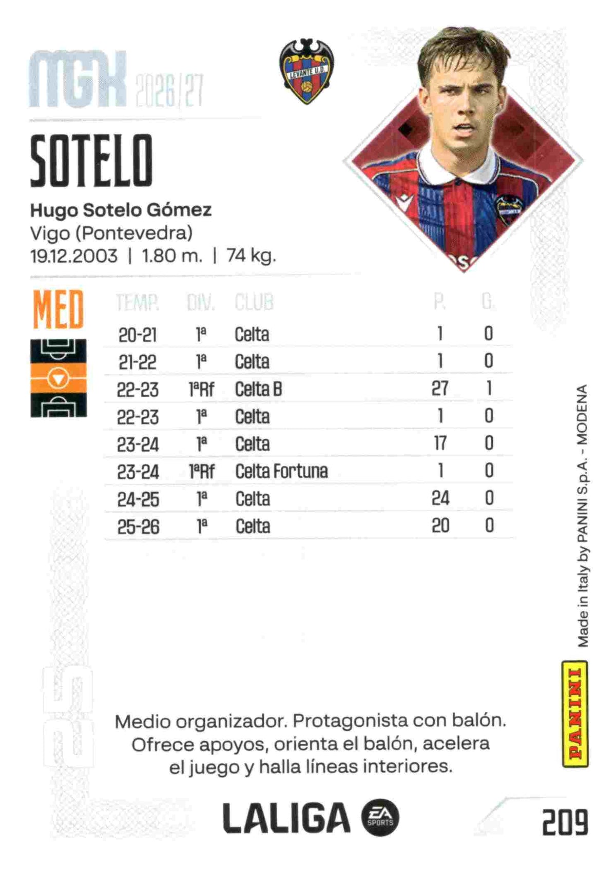 Panini | Megacracks | 2026-2027 | #209 | Sotelo | Levante UD | Basico