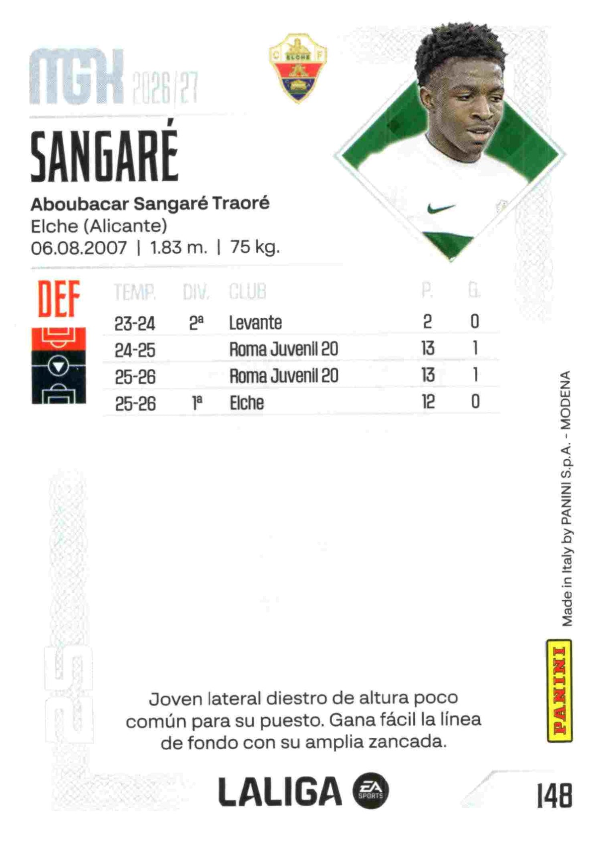 Panini | Megacracks | 2026-2027 | #148 | Sangaré | Elche CF | Basico