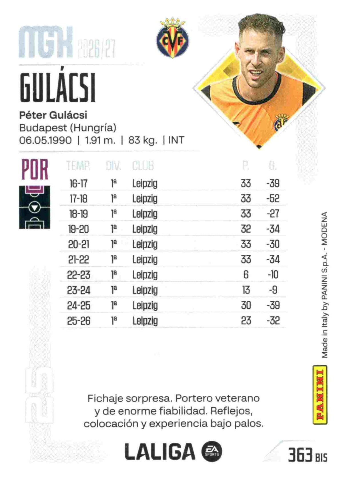 Panini | Megacracks | 2026-2027 | #363 BIS  | Gulácsi | Villarreal CF | Basico Bis