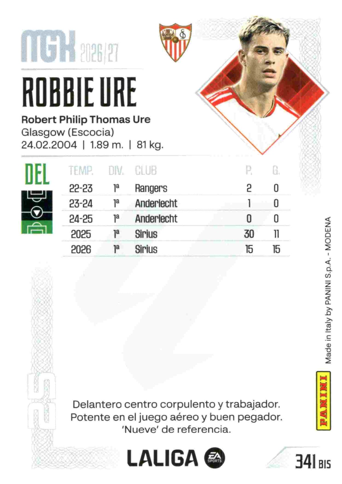 Panini | Megacracks | 2026-2027 | #341 BIS  | Robbie Ure | Sevilla FC | Basico Bis