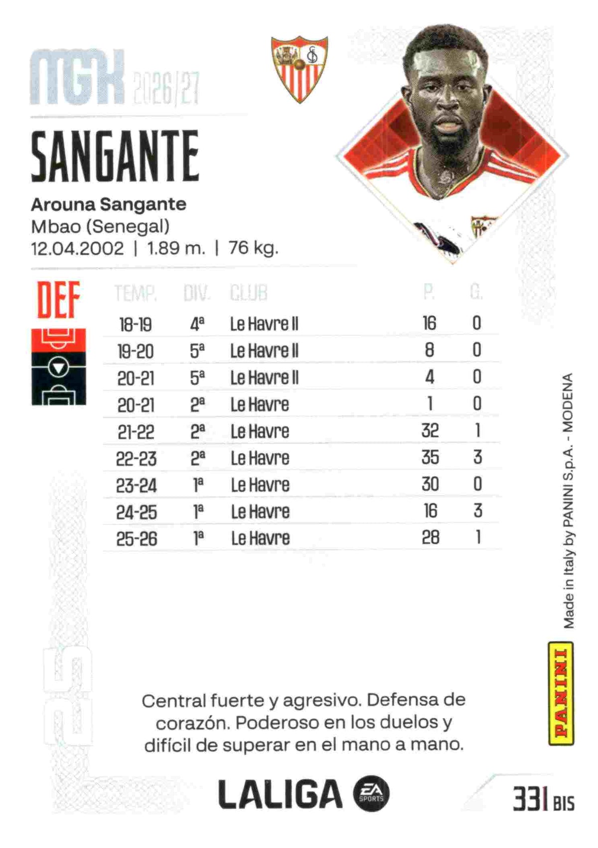 Panini | Megacracks | 2026-2027 | #331 BIS  | Sangante | Sevilla FC | Basico Bis