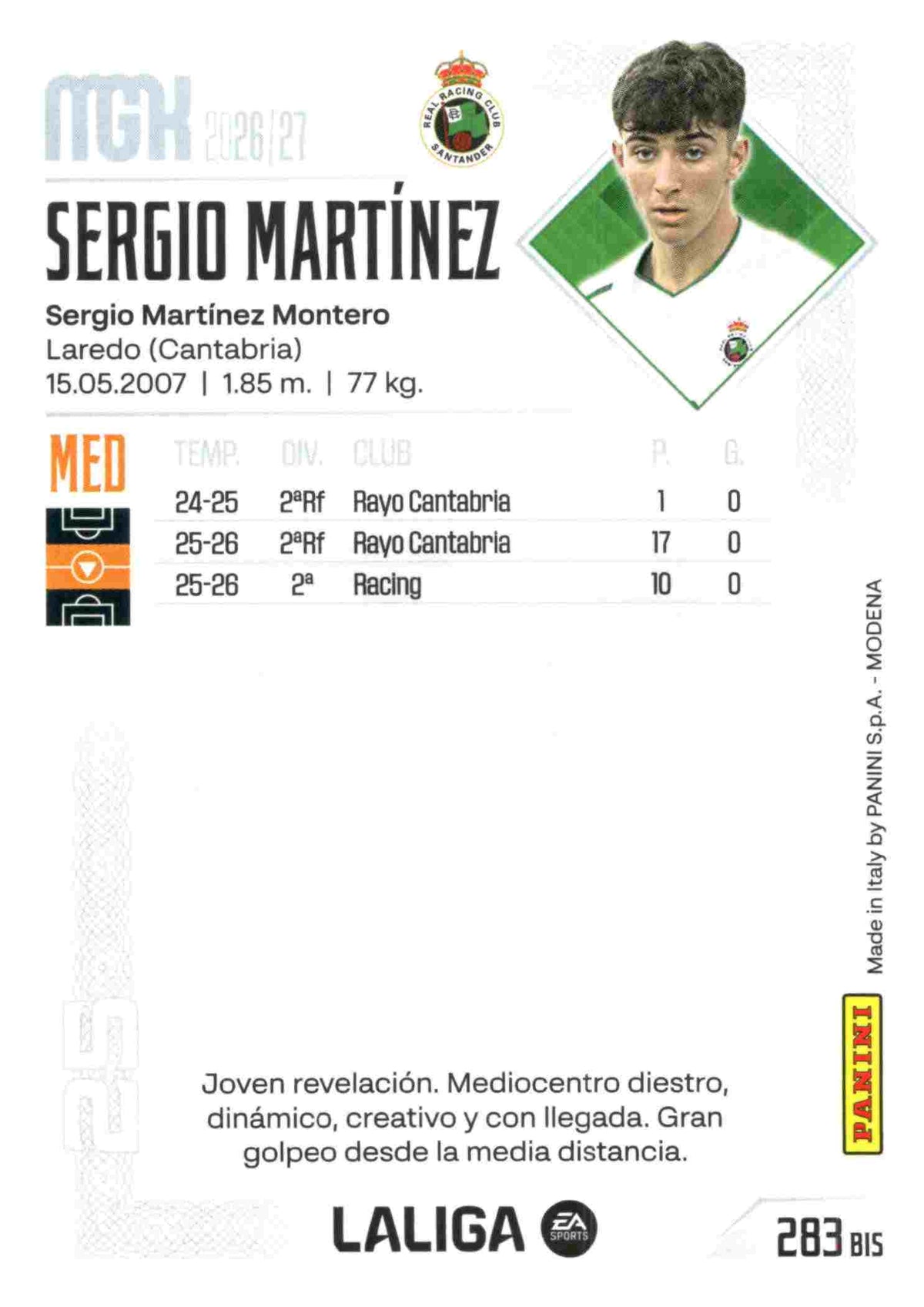Panini | Megacracks | 2026-2027 | #283 BIS  | Sergio Martínez | Racing Club | Basico Bis