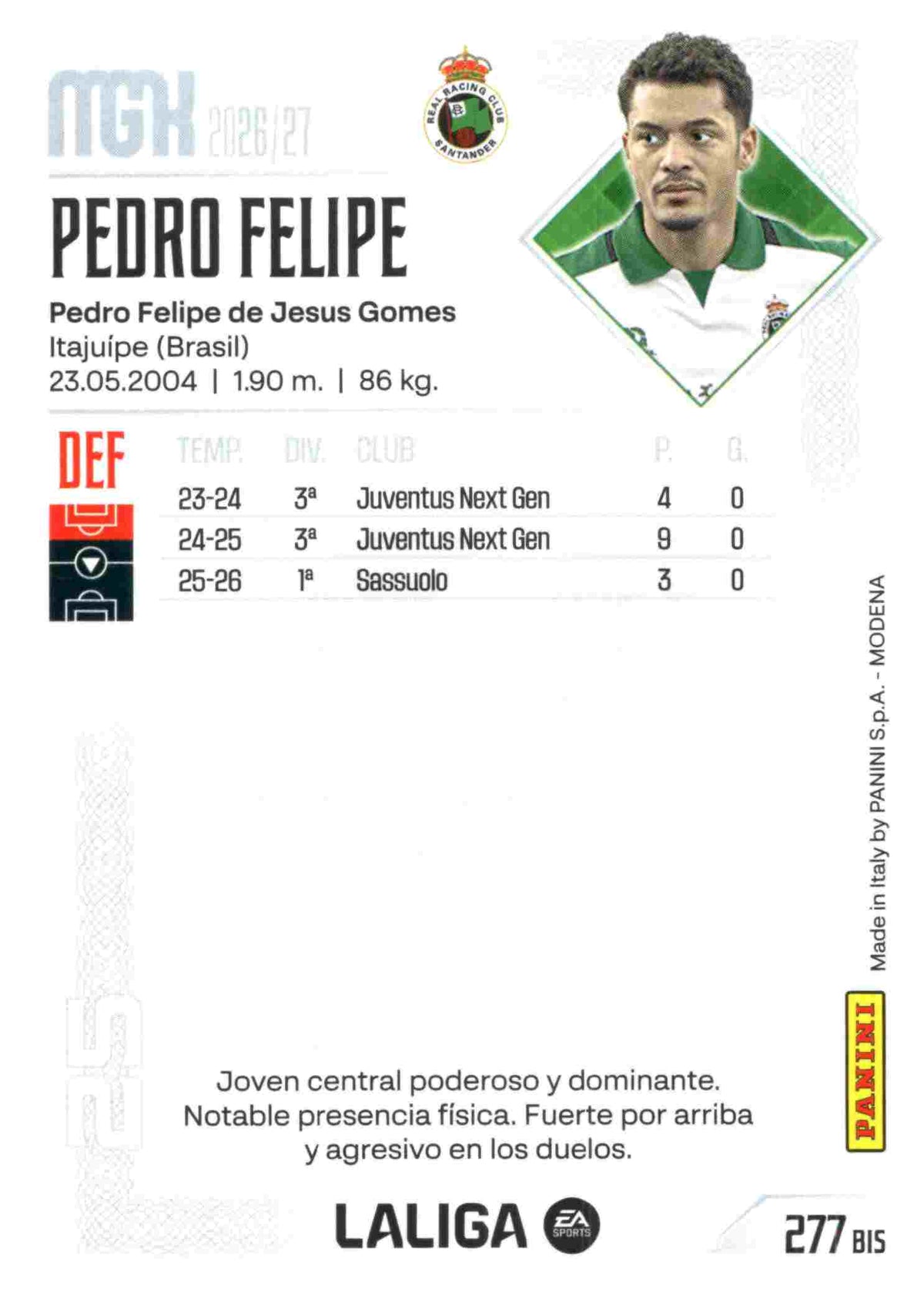 Panini | Megacracks | 2026-2027 | #277 BIS  | Pedro Felipe | Racing Club | Basico Bis