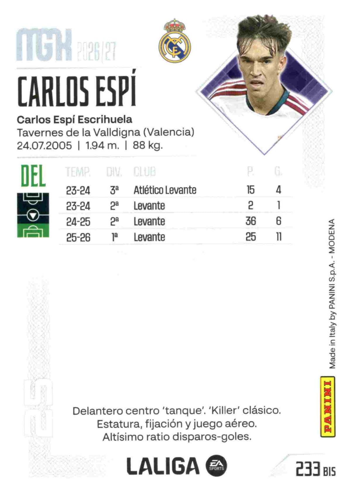 Panini | Megacracks | 2026-2027 | #233 BIS  | Carlos Espí | Real Madrid CF | Basico Bis