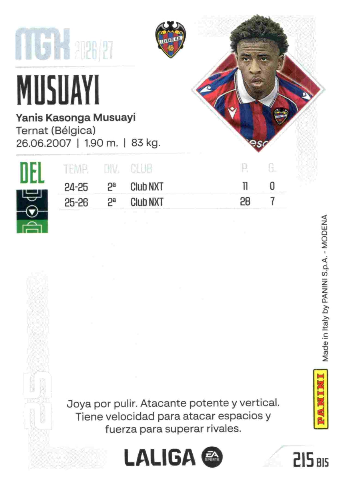Panini | Megacracks | 2026-2027 | #215 BIS  | Musuayi | Levante UD | Basico Bis