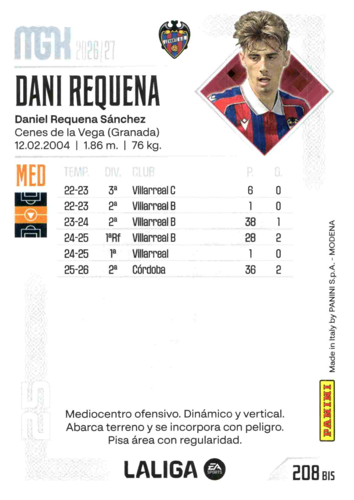 Panini | Megacracks | 2026-2027 | #208 BIS  | Dani Requena | Levante UD | Basico Bis