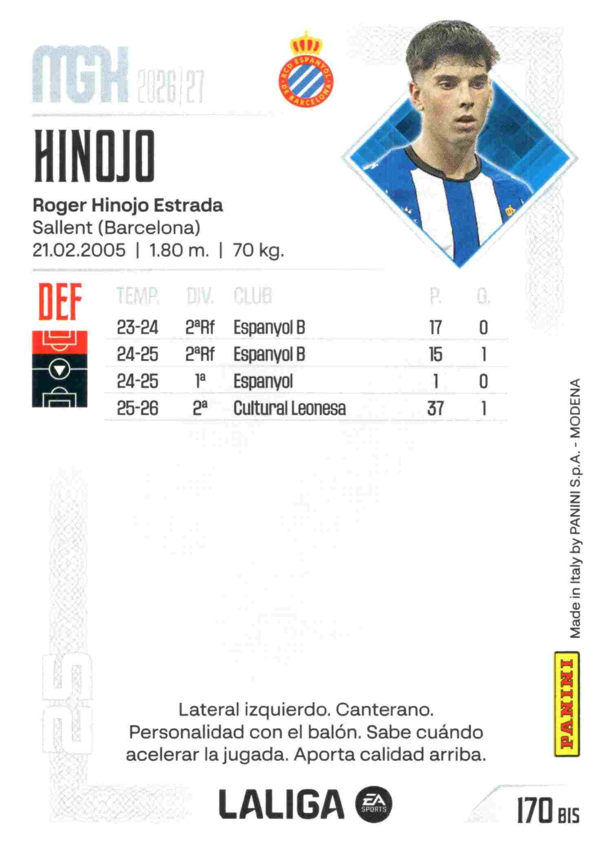 Panini | Megacracks | 2026-2027 | #170 BIS  | Hinojo | RCD Espanyol | Basico Bis