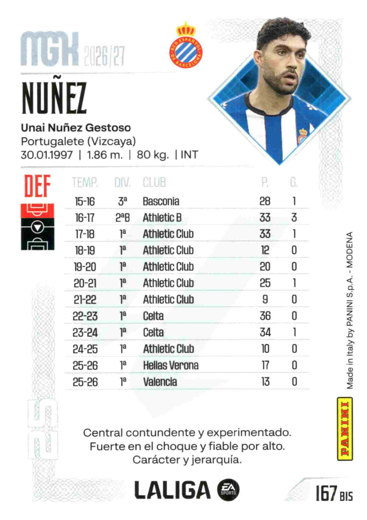 Panini | Megacracks | 2026-2027 | #167 BIS  | Nuñez | RCD Espanyol | Basico Bis