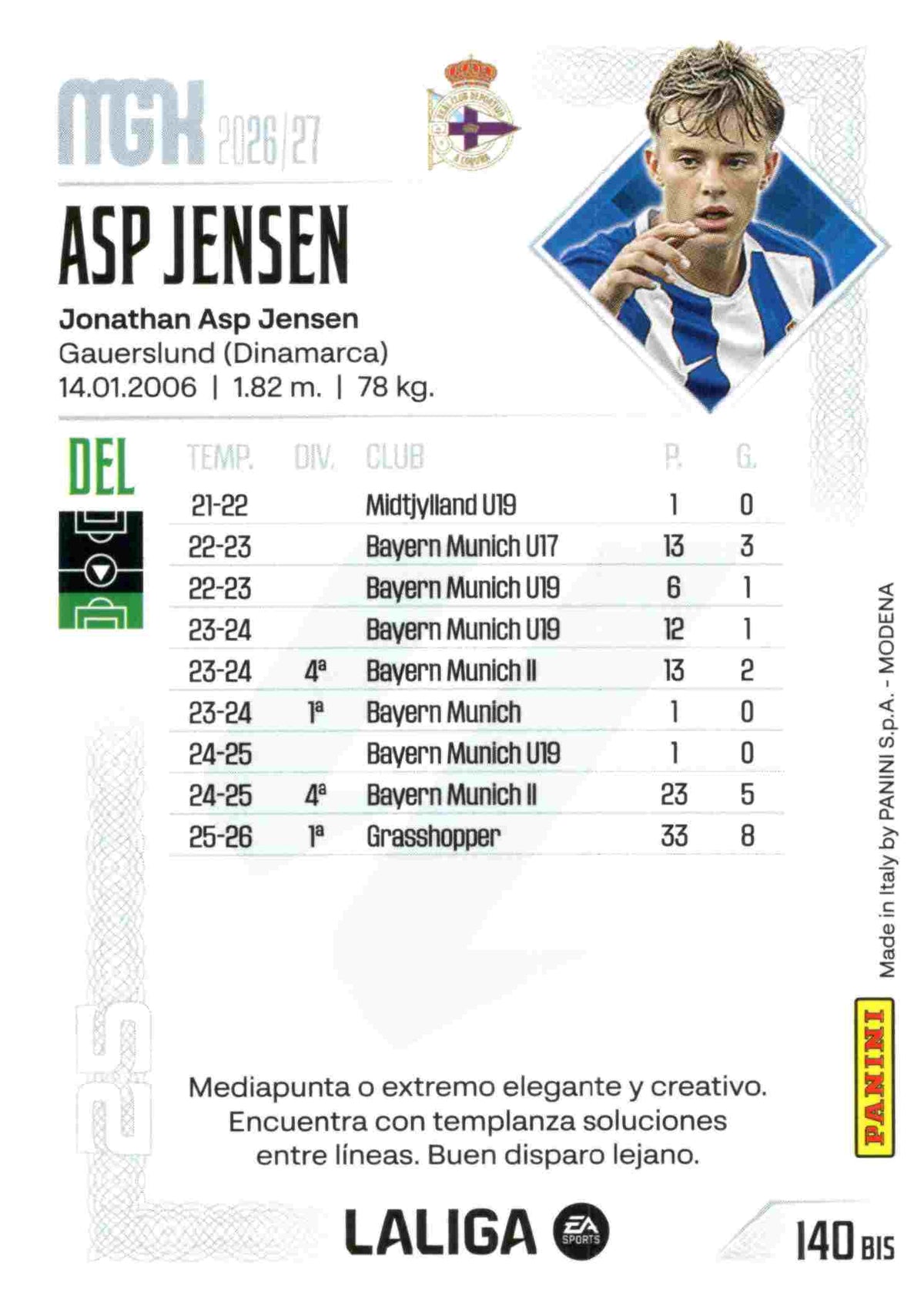 Panini | Megacracks | 2026-2027 | #140 Bis  | Asp Jensen | RC Deportivo | Basico Bis