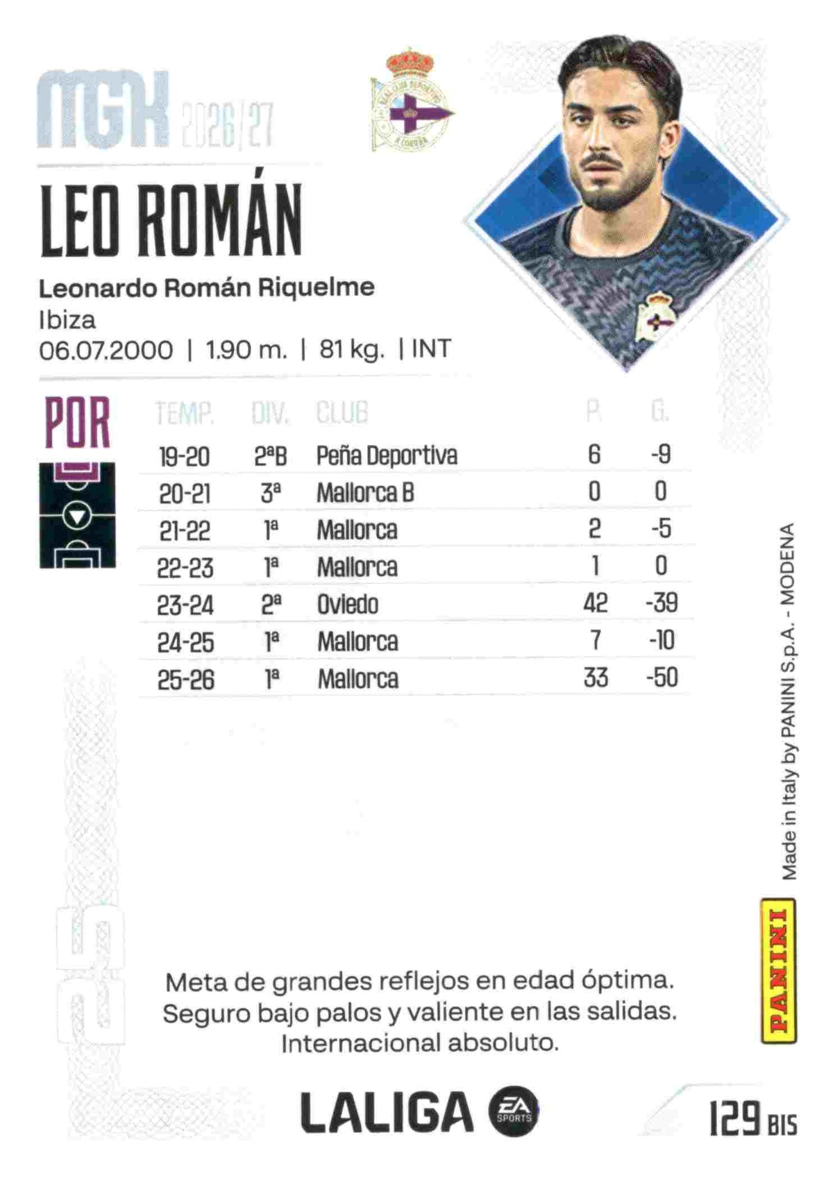 Panini | Megacracks | 2026-2027 | #129 Bis  | Leo Roman | RC Deportivo | Basico Bis