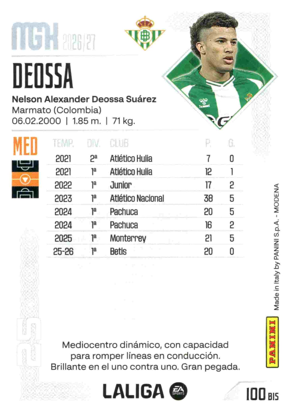 Panini | Megacracks | 2026-2027 | #100 Bis  | Deossa | Real Betis | Basico Bis