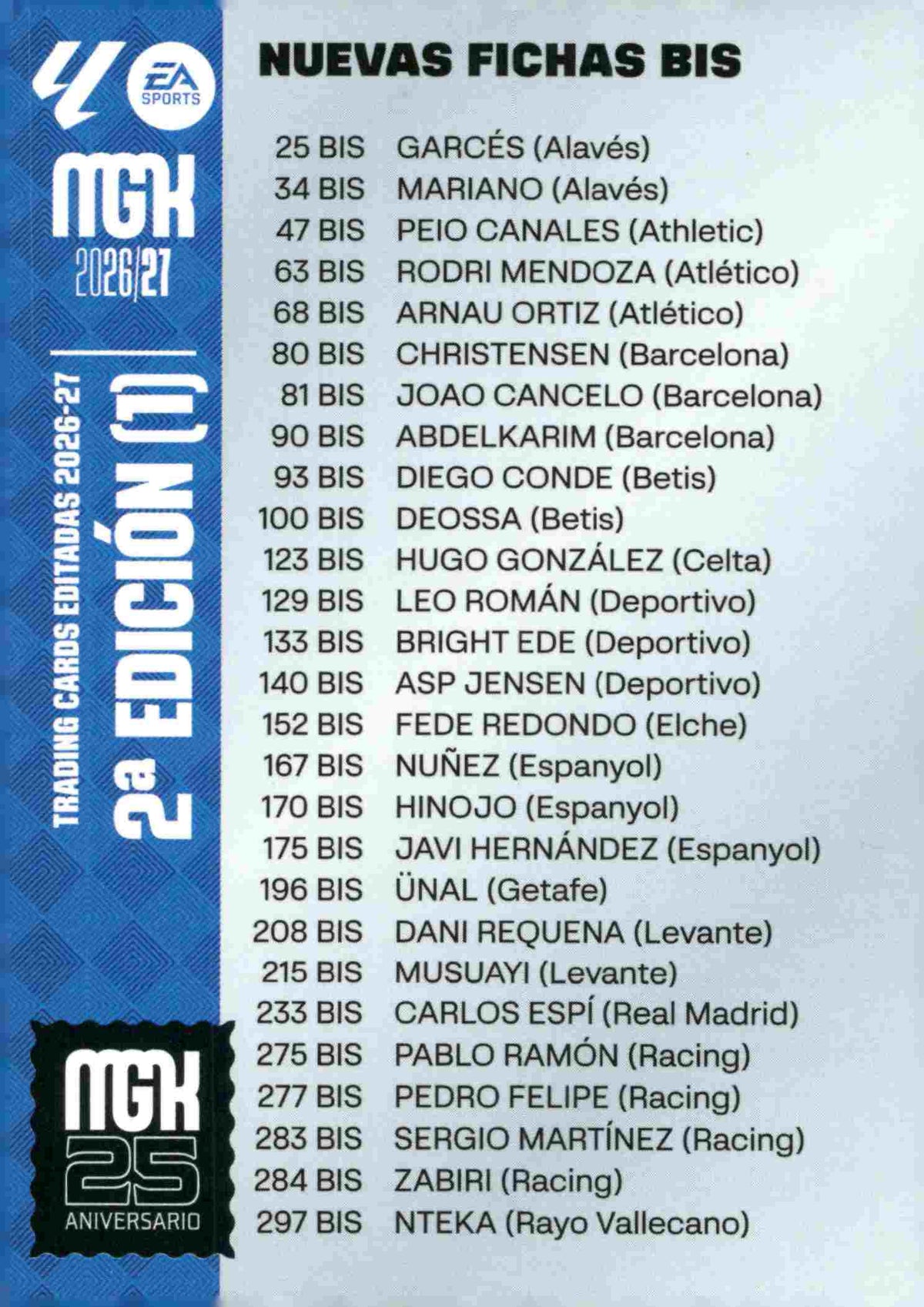 Panini | Megacracks | 2026-2027 | #IND2.1  | Índice 2ª edición |  | Fichas Bis 1