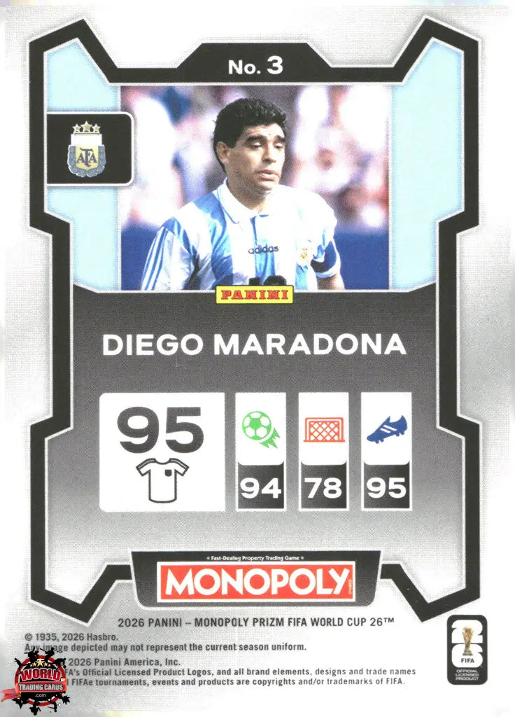 #PMPWC/003 | Panini | Monopoly | Prizm | FIFA World Cup | 2026 | Diego Armando Maradona | Base
