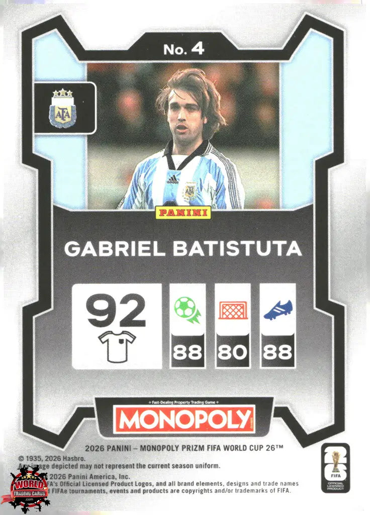 #PMPWC/004 | Panini | Monopoly | Prizm | FIFA World Cup | 2026 | Gabriel Batistuta | Base
