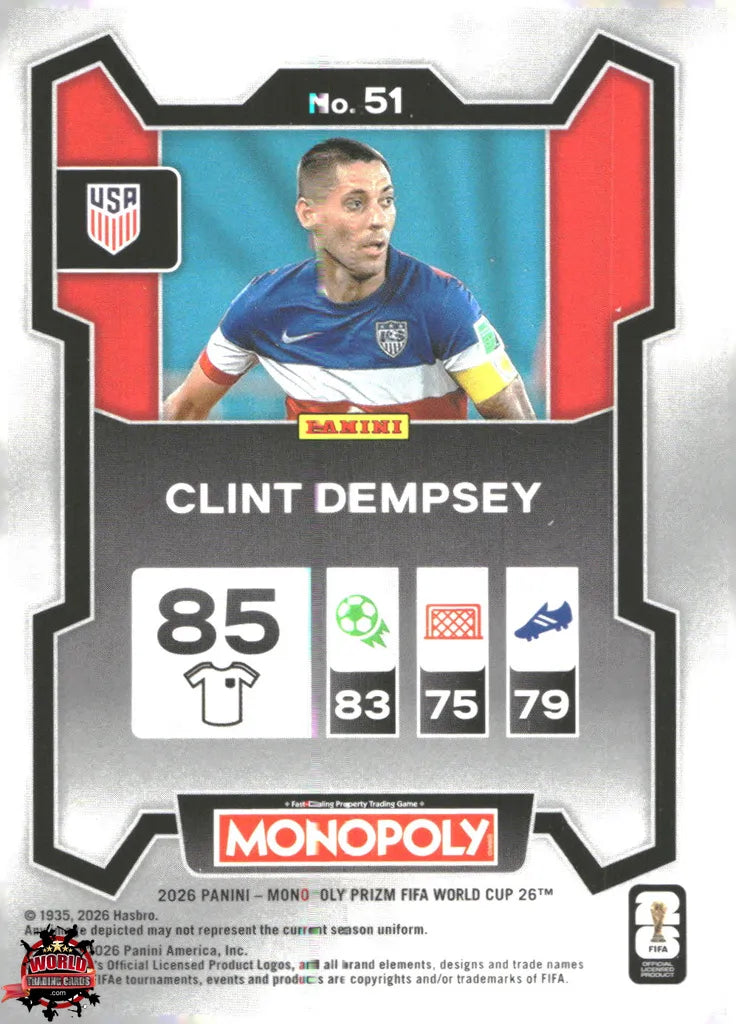 #PMPWC/051 | Panini | Monopoly | Prizm | FIFA World Cup | 2026 | Clint Dempsey | Base