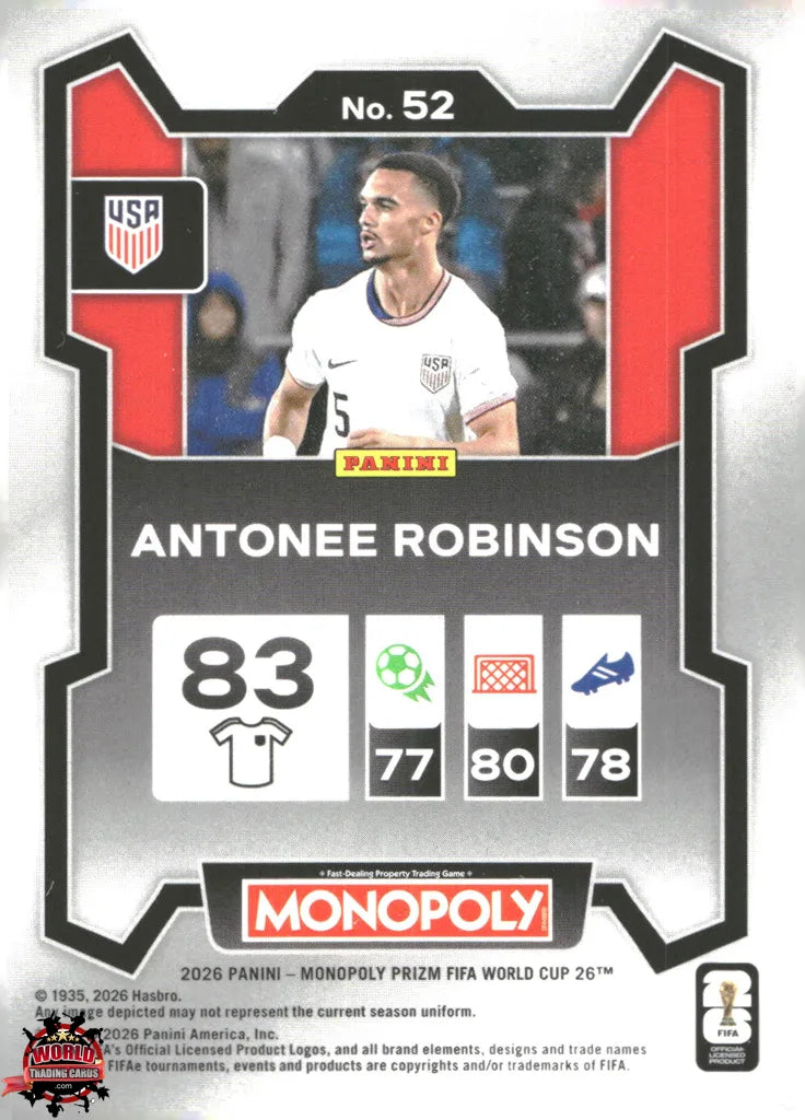 #PMPWC/052 | Panini | Monopoly | Prizm | FIFA World Cup | 2026 | Antonee Robinson | Base
