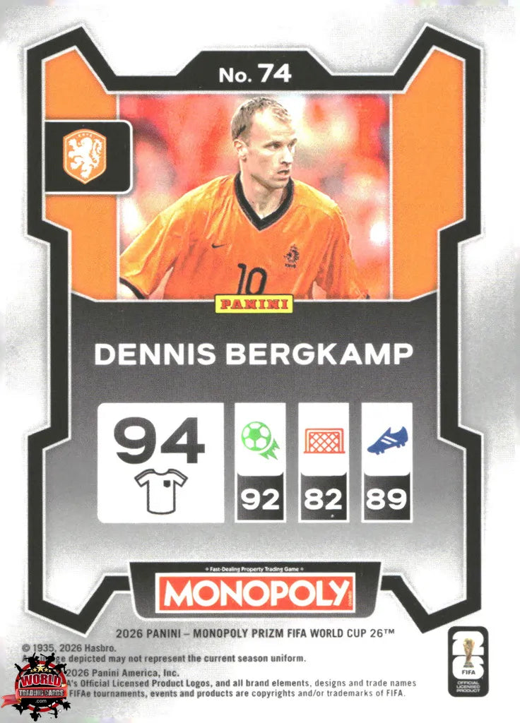 #PMPWC/074 | Panini | Monopoly | Prizm | FIFA World Cup | 2026 | Dennis Bergkamp | Base
