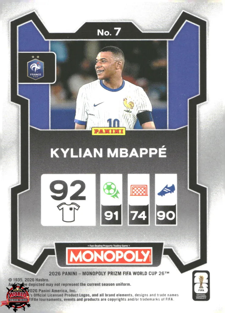 #PMPWC/007 | Panini | Monopoly | Prizm | FIFA World Cup | 2026 | Kylian Mbappe | Base