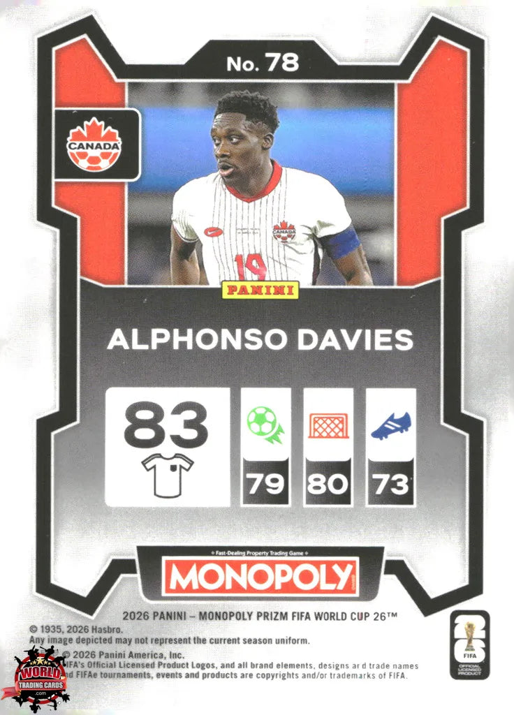 #PMPWC/078 | Panini | Monopoly | Prizm | FIFA World Cup | 2026 | Alphonso Davies | Base