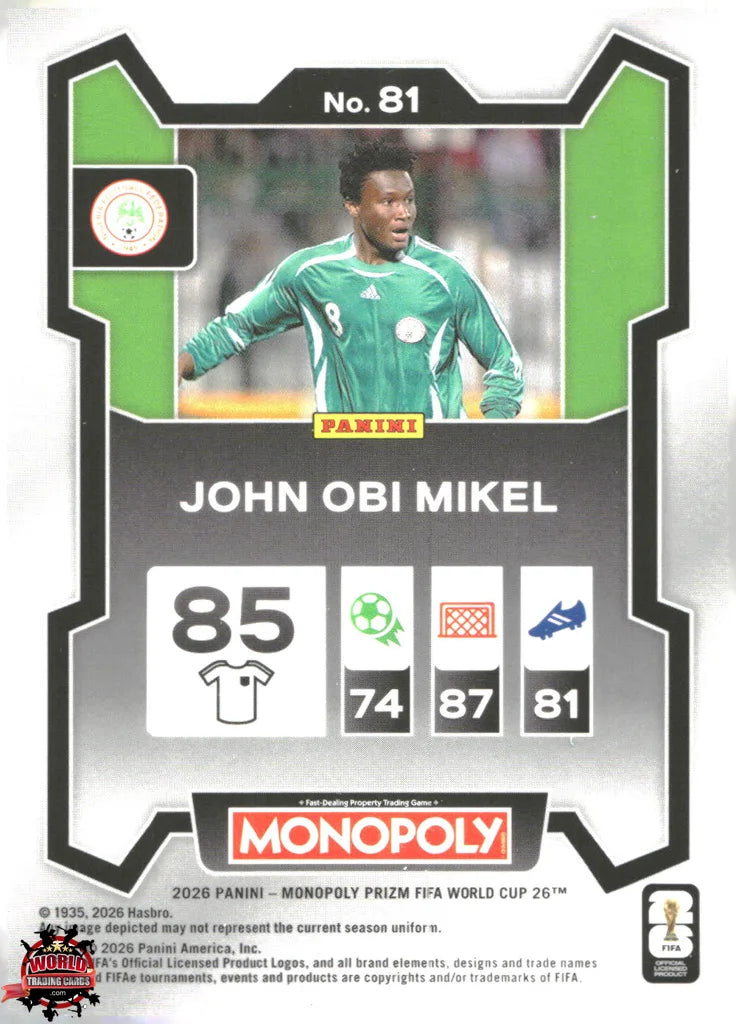 #PMPWC/081 | Panini | Monopoly | Prizm | FIFA World Cup | 2026 | John Obi Mikel | Base