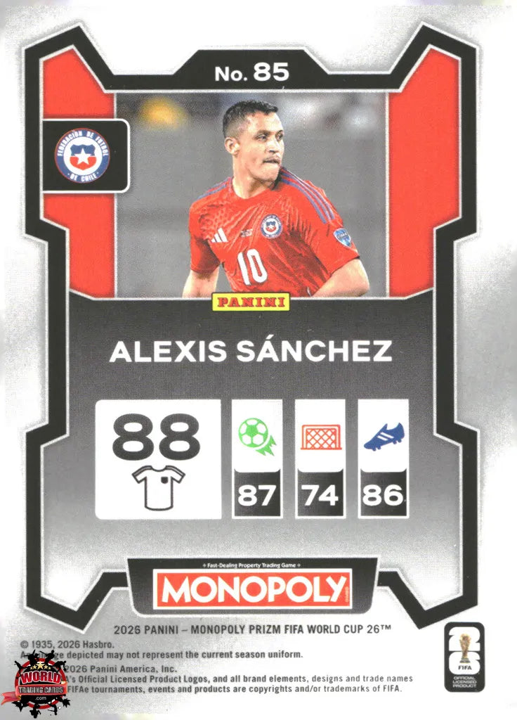 #PMPWC/085 | Panini | Monopoly | Prizm | FIFA World Cup | 2026 | Alexis Sanchez | Base