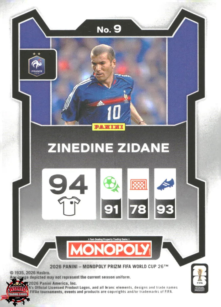 #PMPWC/009 | Panini | Monopoly | Prizm | FIFA World Cup | 2026 | Zinedine Zidane | Base