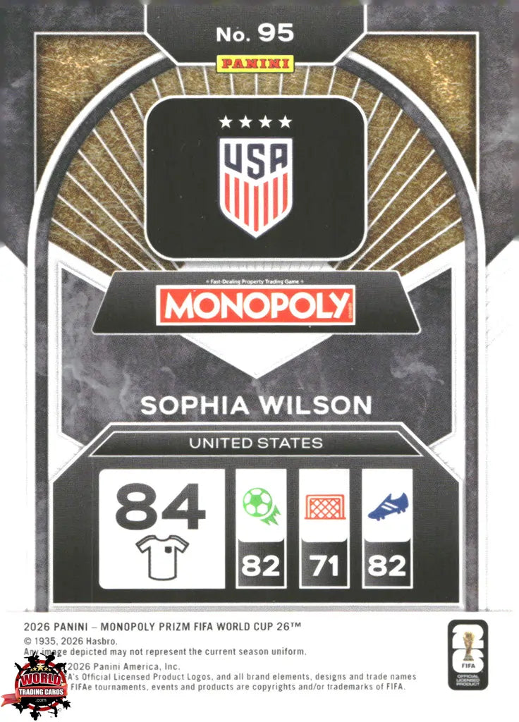 #PMPWC/095 | Panini | Monopoly | Prizm | FIFA World Cup | 2026 | Shophia Wilson | Base