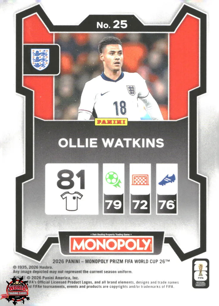 #PMPWC/025 | Panini | Monopoly | Prizm | FIFA World Cup | 2026 | Ollie Watkins | Base