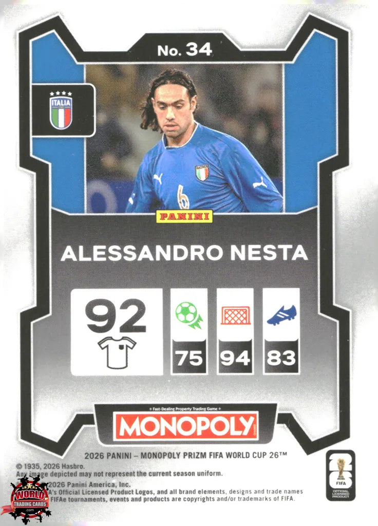 #PMPWC/034 | Panini | Monopoly | Prizm | FIFA World Cup | 2026 | Alessandro Nesta | Base