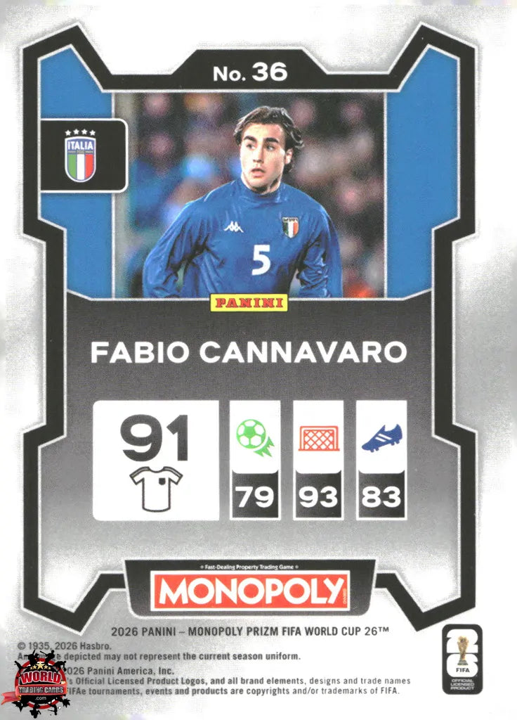#PMPWC/036 | Panini | Monopoly | Prizm | FIFA World Cup | 2026 | Fabio Cannavaro | Base