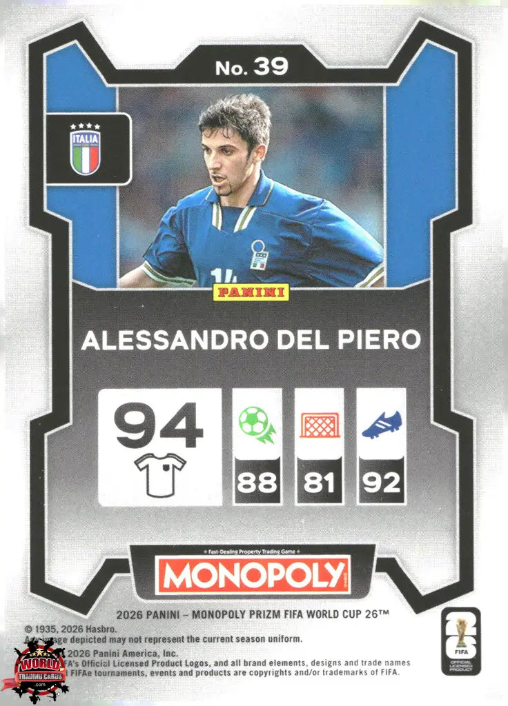 #PMPWC/039 | Panini | Monopoly | Prizm | FIFA World Cup | 2026 | Alessandro Del Piero | Base