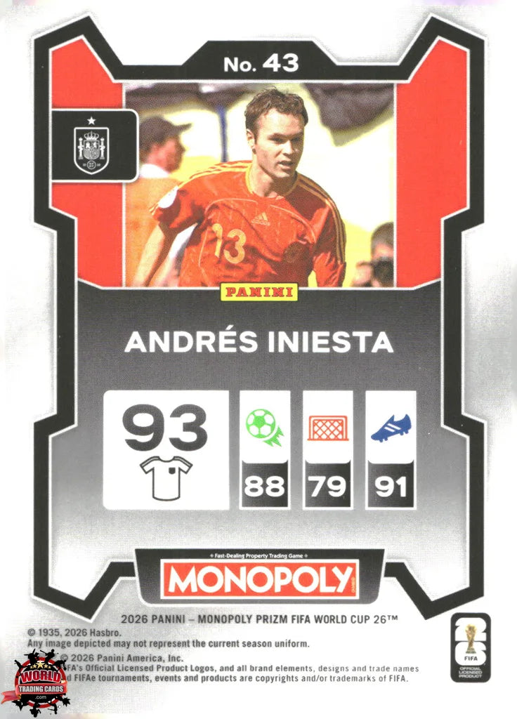 #PMPWC/043 | Panini | Monopoly | Prizm | FIFA World Cup | 2026 | Andres Iniesta | Base