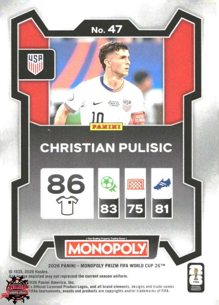 #PMPWC/047 | Panini | Monopoly | Prizm | FIFA World Cup | 2026 | Christian Pulisic | Base