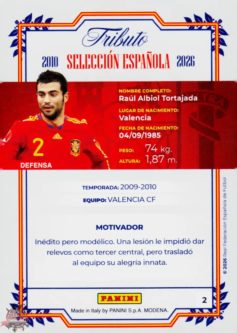 #PTBESP/02 | Panini | Tributo España | Vamos Campeones | 2026 | Sudafrica 2010 | Albiol