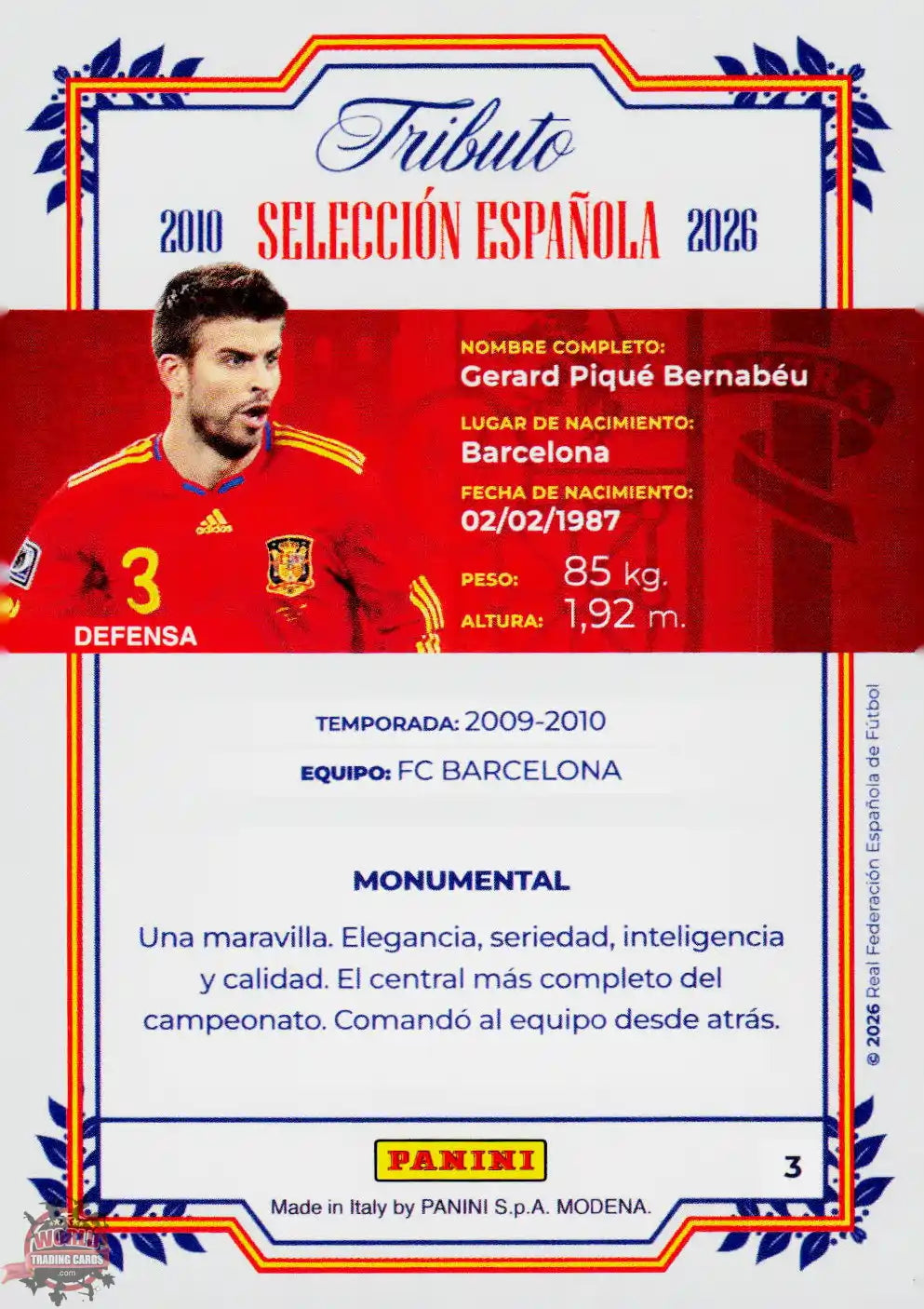 #PTBESP/03 | Panini | Tributo España | Vamos Campeones | 2026 | Sudafrica 2010 | Piqué